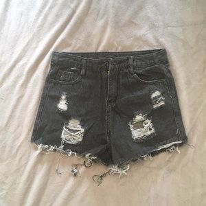 Black Ripped Jean Shorts